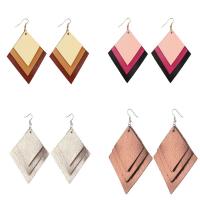 PU Leather Drop Earring, zinc alloy earring hook, Rhombus, plated, for woman 