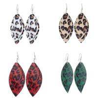 PU Leather Drop Earring, zinc alloy earring hook, Leaf, plated, for woman 