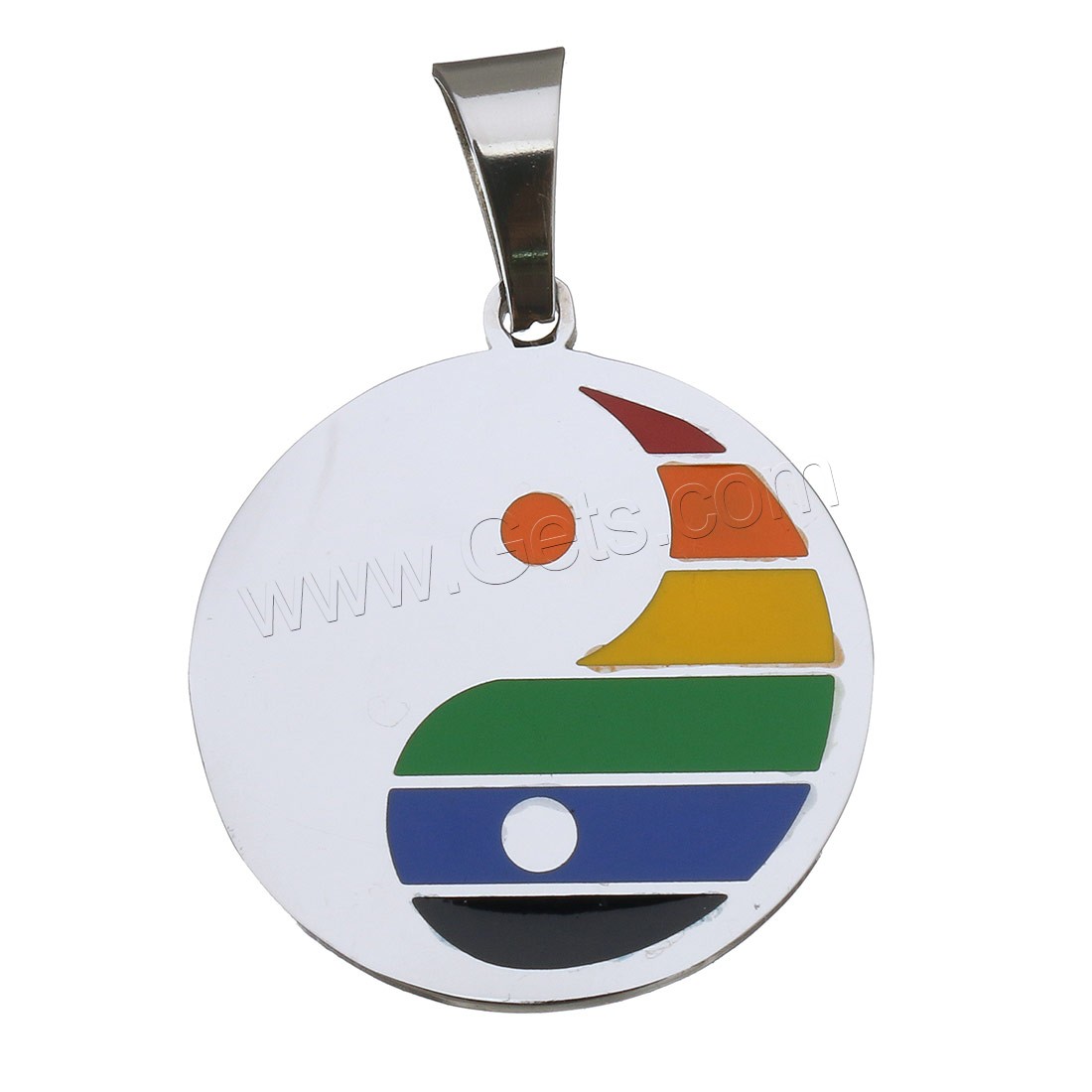 Enamel Stainless Steel Pendant, Flat Round, ying yang & different size for choice, original color, Hole:Approx 5x8mm, Sold By PC