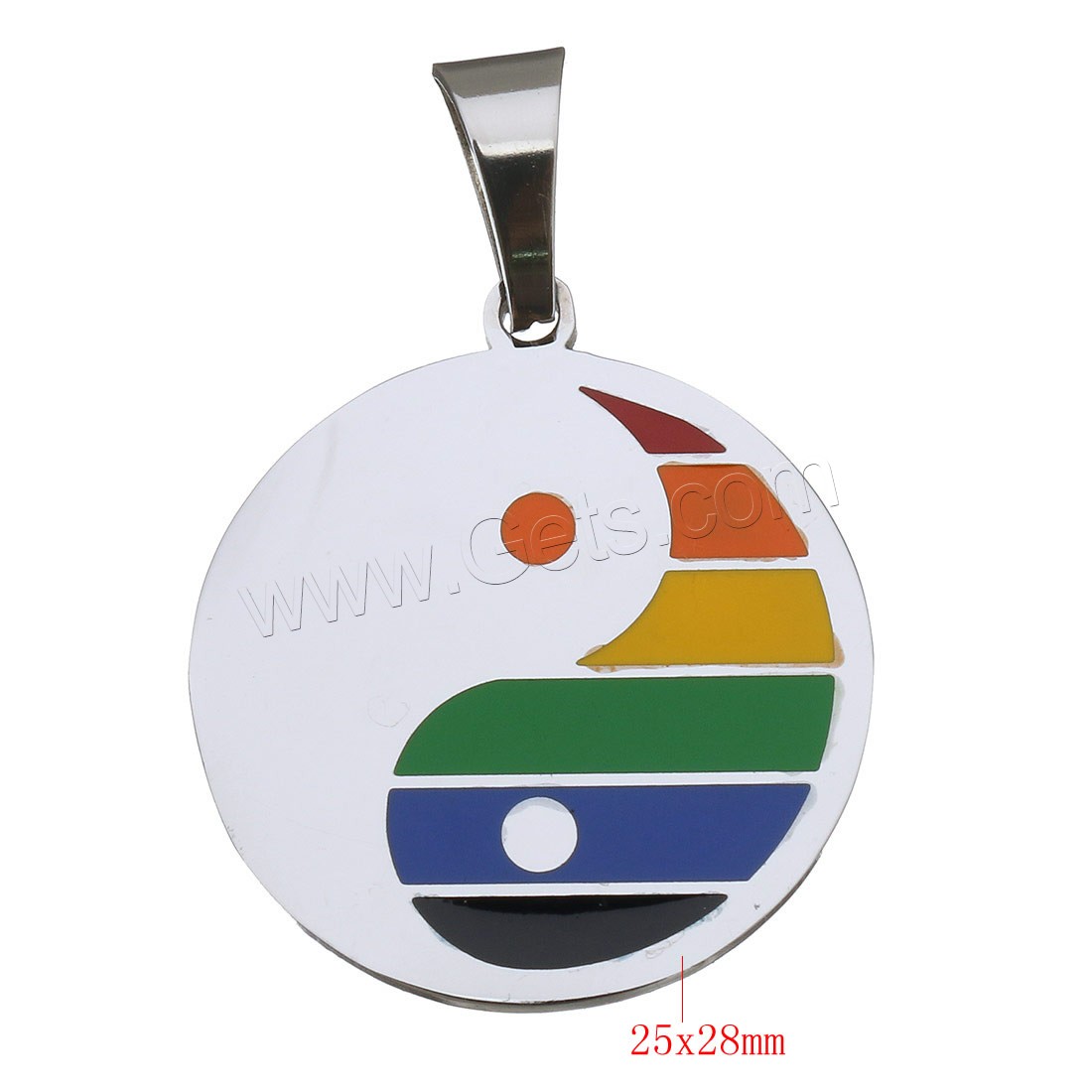 Enamel Stainless Steel Pendant, Flat Round, ying yang & different size for choice, original color, Hole:Approx 5x8mm, Sold By PC