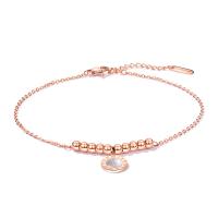 acier inoxydable bracelet de cheville, avec coquille blanche, avec 35mm chaînes de rallonge, Plat rond, Plaqué de couleur d'or rose, avec chiffre romain & chaîne ovale & pour femme, 10mm Environ 8.7 pouce, Vendu par brin