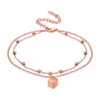 Bracelets en acier inoxydable bijoux, avec 60mm chaînes de rallonge, Carré, Plaqué de couleur d'or rose, chaîne ovale & avec le motif de lettre & pour femme & 2 fils, 9mm Environ 8.7 pouce, Vendu par brin