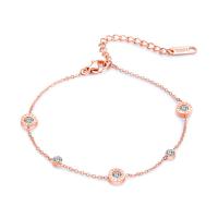 Bracelets en acier inoxydable bijoux, avec 40mm chaînes de rallonge, Plat rond, Plaqué de couleur d'or rose, avec chiffre romain & chaîne ovale & pour femme & avec zircone cubique, 6mm,3.5mm Environ 7.1 pouce, Vendu par brin