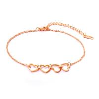 Bracelets en acier inoxydable bijoux, avec 50mm chaînes de rallonge, coeur plat, Plaqué de couleur d'or rose, chaîne ovale & pour femme, 10mm Environ 8.7 pouce, Vendu par brin