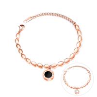 Edelstahl Armband, mit Acryl, mit Verlängerungskettchen von 50mm, flache Runde, Rósegold-Farbe plattiert, Armband  Bettelarmband & mit römischen Zahl & für Frau, 12mm, Länge:ca. 5.9 ZollInch, verkauft von Strang