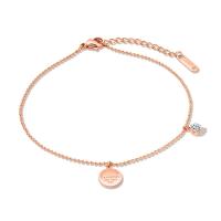 Bracelets en acier inoxydable bijoux, avec 40mm chaînes de rallonge, Plat rond, Plaqué de couleur d'or rose, chaîne à billes & pour femme & avec zircone cubique, 8.5mm,4mm Environ 7.9 pouce, Vendu par brin