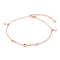 Bracelets en acier inoxydable bijoux, avec 40mm chaînes de rallonge, étoile plate, Plaqué de couleur d'or rose, chaîne ovale & pour femme & avec zircone cubique, 7mm Environ 8.7 pouce, Vendu par brin