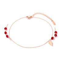 acier inoxydable bracelet de cheville, avec Acrylique, avec 40mm chaînes de rallonge, feuille, Plaqué de couleur d'or rose, chaîne ovale & pour femme & facettes, 32mm Environ 9.4 pouce, Vendu par brin