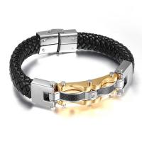 Titanium Steel Bracelet, with PU Leather, plated, for man 13mm, 14mm Approx 9 Inch 