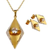 Edelstahl Mode Schmuckset, Ohrring & Halskette, mit Ton, Rhombus, goldfarben plattiert, Oval-Kette & für Frau, 23x45mm, 2mm, 12x21mm, Länge:ca. 20 ZollInch, verkauft von setzen