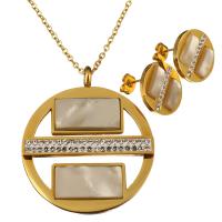 Edelstahl Mode Schmuckset, Ohrring & Halskette, mit Ton & Harz, goldfarben plattiert, Oval-Kette & für Frau & mit Strass, 40x47mm, 2mm, 17x17mm, Länge:ca. 20 ZollInch, verkauft von setzen