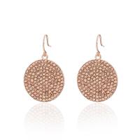 Boucle d'oreille de zinc alliage strass goutte, alliage de zinc, fer boucle d'oreille crochet, Plat rond, Plaqué de couleur d'or rose, pour femme & avec strass, sans plomb et cadmium, 21mm, Vendu par paire