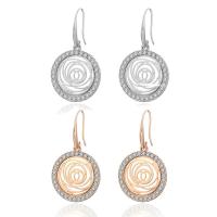 Boucle d'oreille de zinc alliage strass goutte, alliage de zinc, fer boucle d'oreille crochet, Plat rond, Placage, pour femme & avec strass, plus de couleurs à choisir, sans plomb et cadmium, 24mm, Vendu par paire