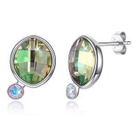 Brass Stud Earring, with Austrian Crystal, Round, real silver plated, for woman & faceted, lead & cadmium free 