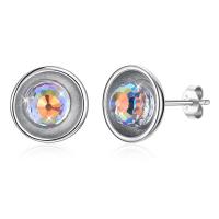 Brass Stud Earring, with Austrian Crystal, Round, real silver plated, for woman & faceted, lead & cadmium free 