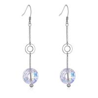 Brass Drop Earring, with Austrian Crystal, Round, real silver plated, for woman & faceted, lead & cadmium free 