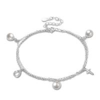 Brass Bracelet, with ABS Plastic Pearl, with 5cm extender chain, real silver plated, for woman & with rhinestone & , lead & cadmium free Approx 8.9 Inch 