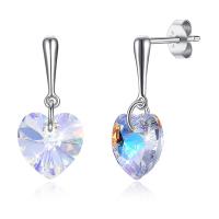 Brass Drop Earring, with Austrian Crystal, Heart, real silver plated, for woman & faceted, lead & cadmium free 