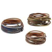 Bracelets de cuir de vachette, cuir de peau de vache, avec alliage de zinc, Placage de couleur argentée, pour femme & à fils multiples, plus de couleurs à choisir Environ 37 pouce, Vendu par brin