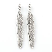 Colgantes de pluma de aleación de cinc, aleación de zinc, chapado en color de plata antigua, para mujer, libre de plomo & cadmio, 14x80x3mm, agujero:aproximado 4x2mm, Vendido por UD