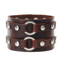 cuir de peau de vache bracelet, avec alliage de zinc, Placage de couleur argentée, durable & unisexe, 50mm Environ 9 pouce, Vendu par brin