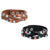 cuir de peau de vache bracelet, avec turquoise & alliage de zinc, Placage de couleur argentée, durable & pour femme, plus de couleurs à choisir, 19mm Environ 10 pouce, Vendu par brin