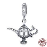 Thailand Sterling Silber Europa Anhänger, Aladdin-Lampe, ohne troll & mit kubischem Zirkonia, 17x22mm, Bohrung:ca. 4.5-5mm, verkauft von PC