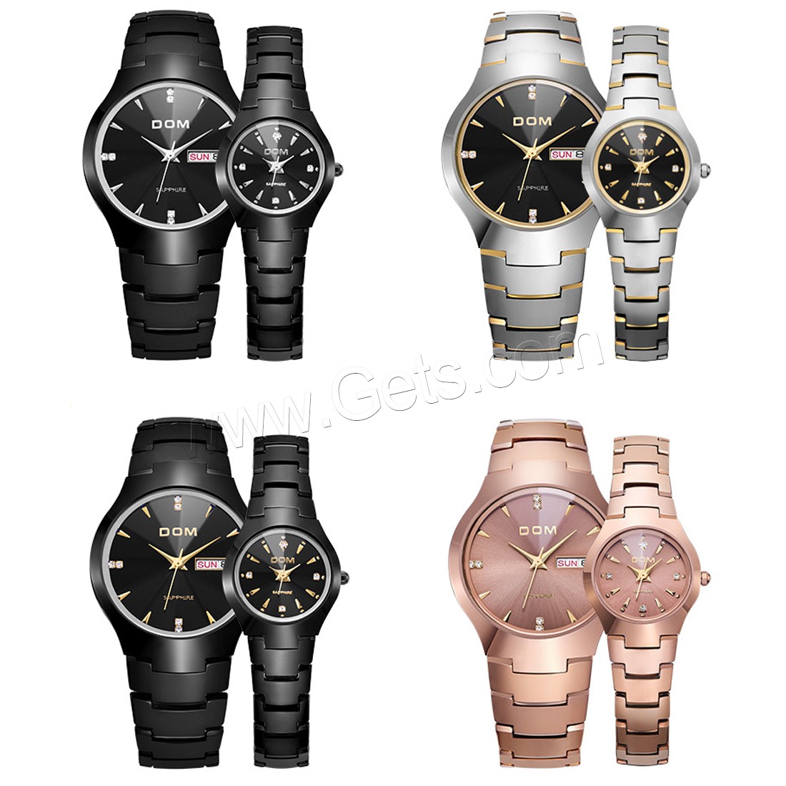 Colección de relojes DOM®, Acero de tungsteno, con Vidrio & acero inoxidable, movimiento japonés, chapado, Resistente al agua de la vida & unisexo & diverso tamaño para la opción & para la pareja & con diamantes de imitación, más colores para la opción, Vendido por UD