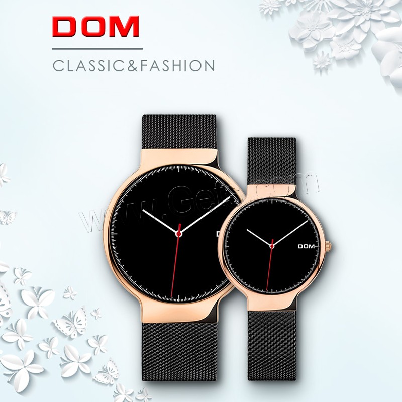 DOM® Collection de montres, acier inoxydable, avec verre & alliage de zinc, mouvement japonais, Placage, Résistant à l’eau de vie & unisexe & normes différentes pour le choix & pour le couple, plus de couleurs à choisir, Vendu par PC