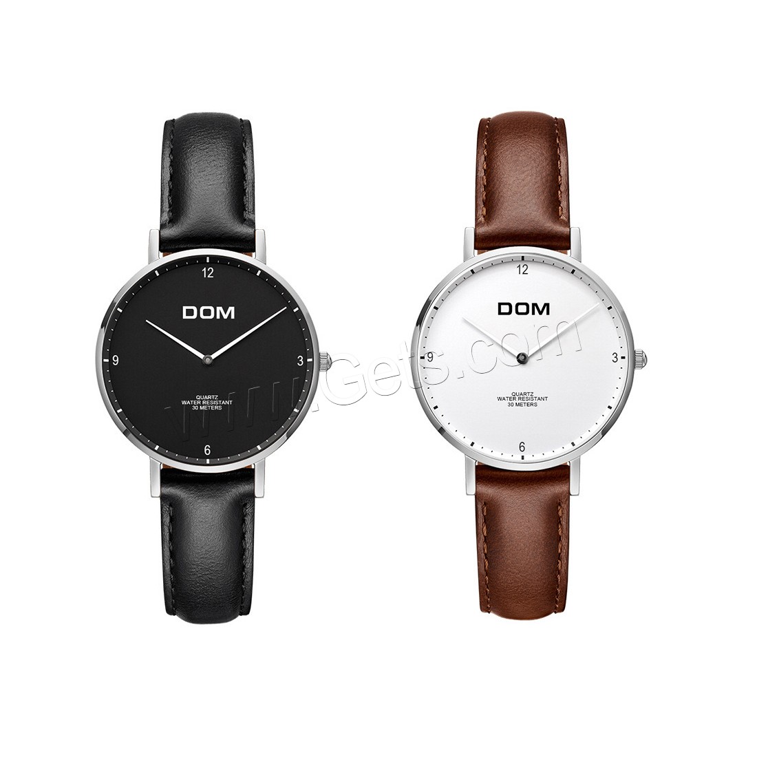 Colección de relojes DOM®, Cuero, con Vidrio & acero inoxidable & aleación de zinc, movimiento chino, chapado, Resistente al agua de la vida & unisexo & ajustable & diverso tamaño para la opción & para la pareja, más colores para la opción, Vendido por UD