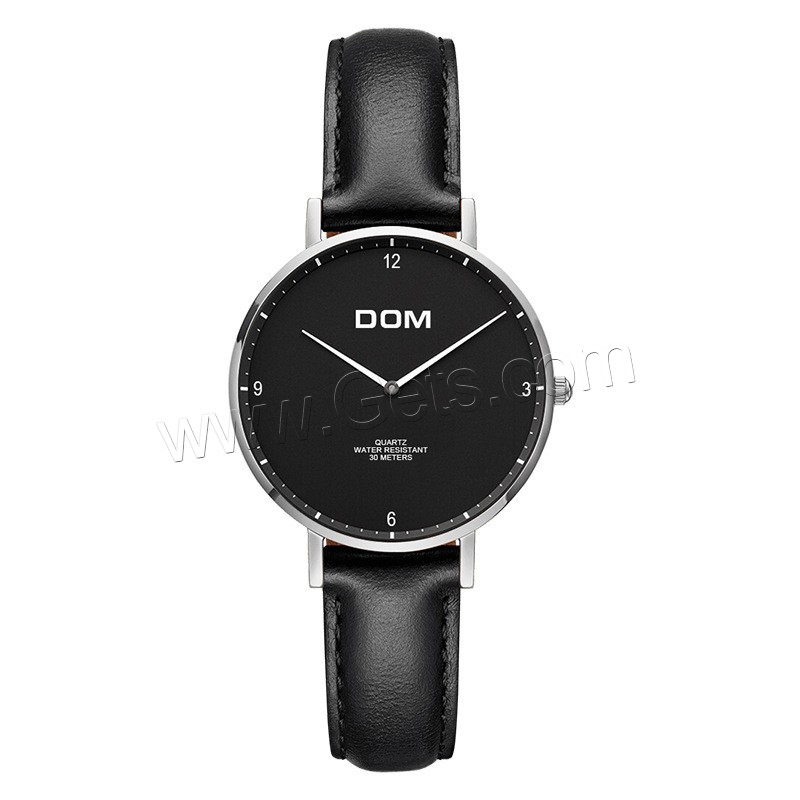 Colección de relojes DOM®, Cuero, con Vidrio & acero inoxidable & aleación de zinc, movimiento chino, chapado, Resistente al agua de la vida & unisexo & ajustable & diverso tamaño para la opción & para la pareja, más colores para la opción, Vendido por UD