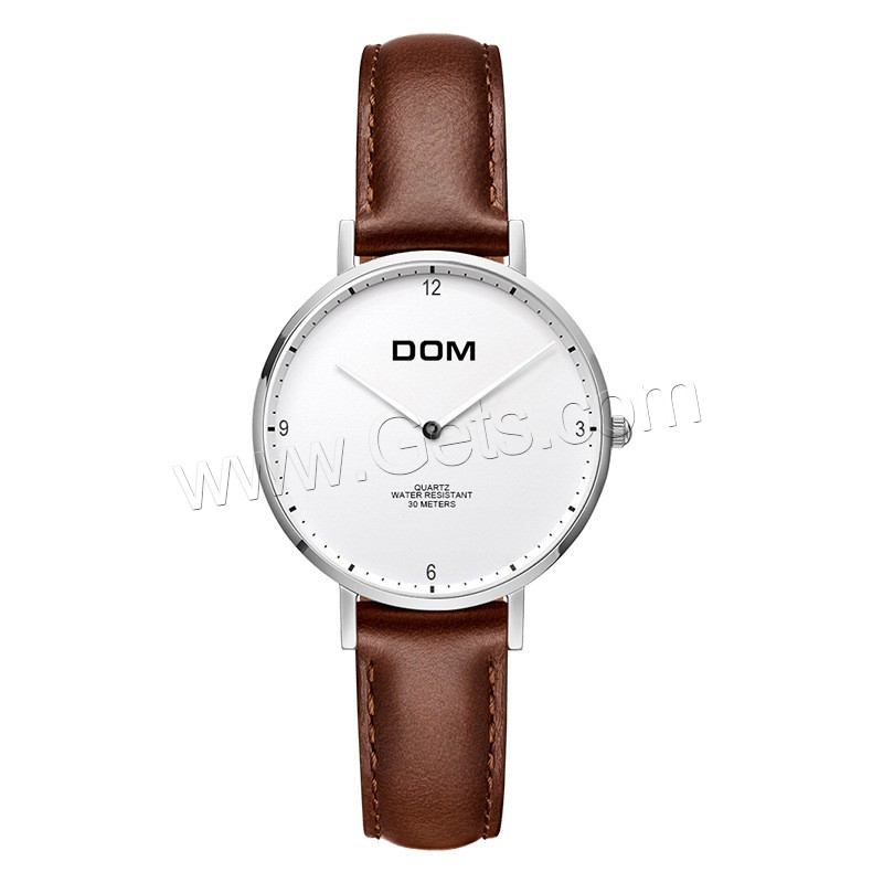 Colección de relojes DOM®, Cuero, con Vidrio & acero inoxidable & aleación de zinc, movimiento chino, chapado, Resistente al agua de la vida & unisexo & ajustable & diverso tamaño para la opción & para la pareja, más colores para la opción, Vendido por UD