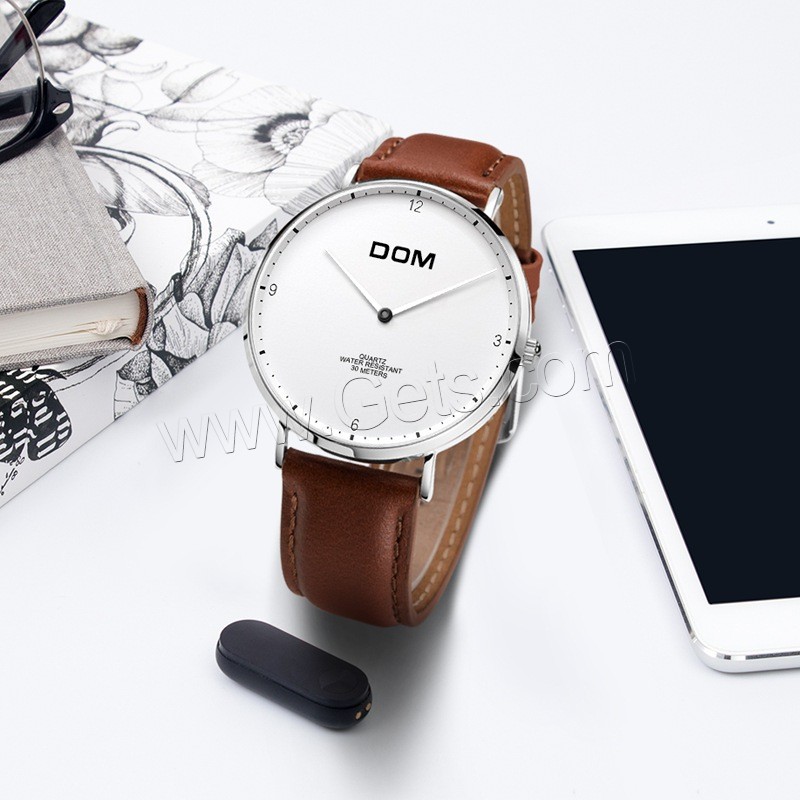 Colección de relojes DOM®, Cuero, con Vidrio & acero inoxidable & aleación de zinc, movimiento chino, chapado, Resistente al agua de la vida & unisexo & ajustable & diverso tamaño para la opción & para la pareja, más colores para la opción, Vendido por UD