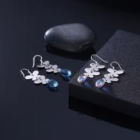 Brass Drop Earring, with Austrian Crystal, Butterfly, real silver plated, for woman & faceted lead & cadmium free 