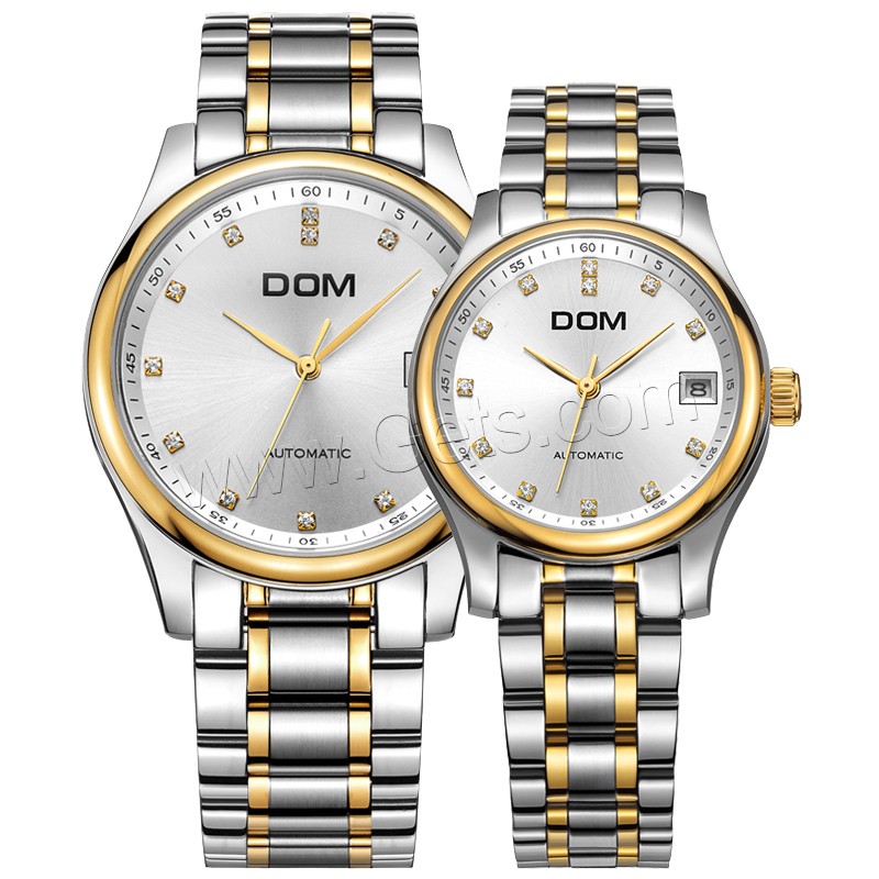 Colección de relojes DOM®, acero inoxidable, con Vidrio, movimiento japonés, chapado, Resistente al agua de la vida & unisexo & diverso tamaño para la opción & para la pareja & con diamantes de imitación, más colores para la opción, Vendido por UD