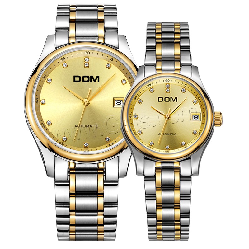 Colección de relojes DOM®, acero inoxidable, con Vidrio, movimiento japonés, chapado, Resistente al agua de la vida & unisexo & diverso tamaño para la opción & para la pareja & con diamantes de imitación, más colores para la opción, Vendido por UD