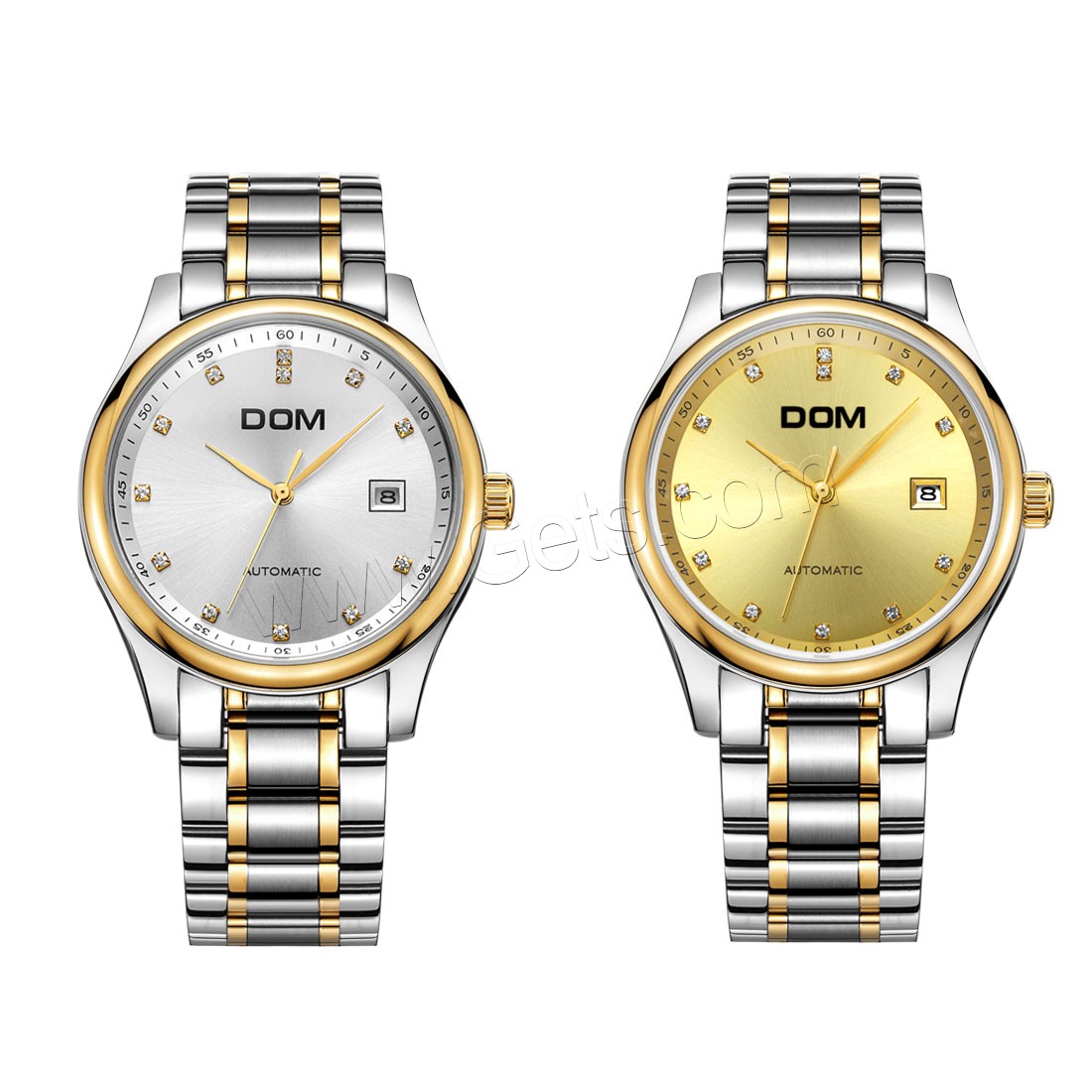 Colección de relojes DOM®, acero inoxidable, con Vidrio, movimiento japonés, chapado, Resistente al agua de la vida & unisexo & diverso tamaño para la opción & para la pareja & con diamantes de imitación, más colores para la opción, Vendido por UD