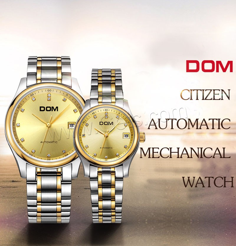 Colección de relojes DOM®, acero inoxidable, con Vidrio, movimiento japonés, chapado, Resistente al agua de la vida & unisexo & diverso tamaño para la opción & para la pareja & con diamantes de imitación, más colores para la opción, Vendido por UD