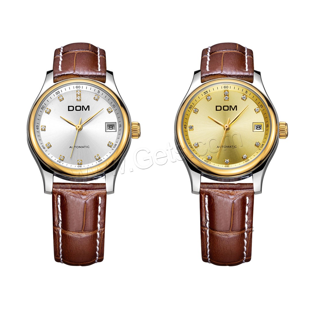 Colección de relojes DOM®, Cuero, con Vidrio & acero inoxidable, movimiento japonés, chapado, Resistente al agua de la vida & unisexo & ajustable & diverso tamaño para la opción & para la pareja & con diamantes de imitación, más colores para la opción, Vendido por UD