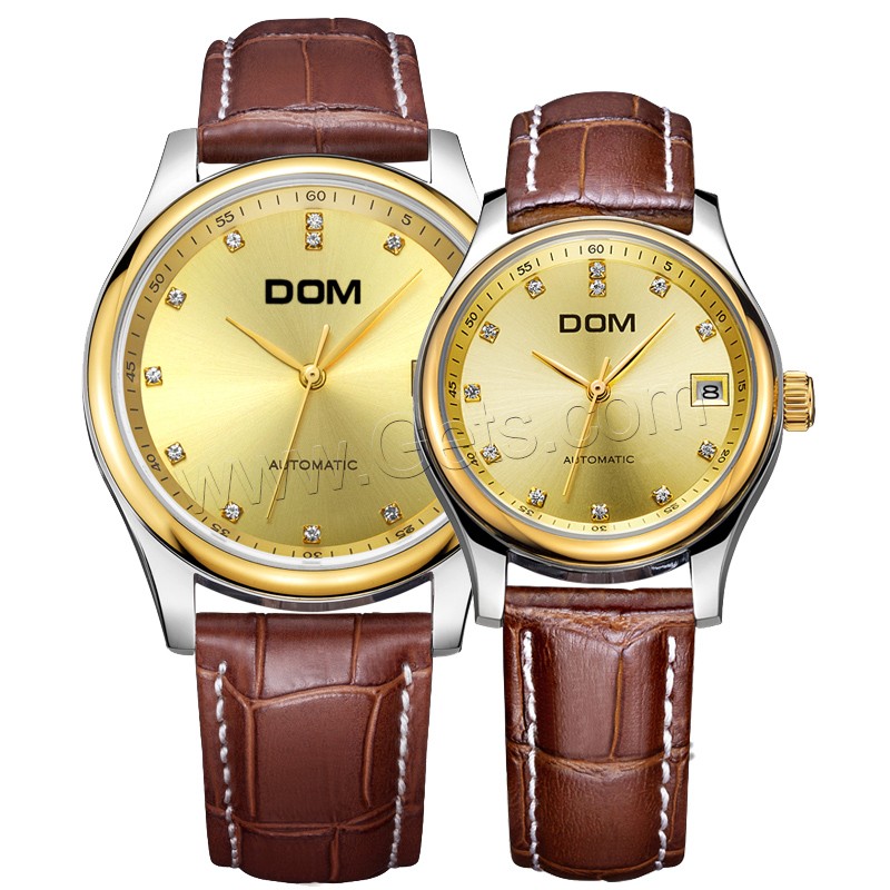 Colección de relojes DOM®, Cuero, con Vidrio & acero inoxidable, movimiento japonés, chapado, Resistente al agua de la vida & unisexo & ajustable & diverso tamaño para la opción & para la pareja & con diamantes de imitación, más colores para la opción, Vendido por UD