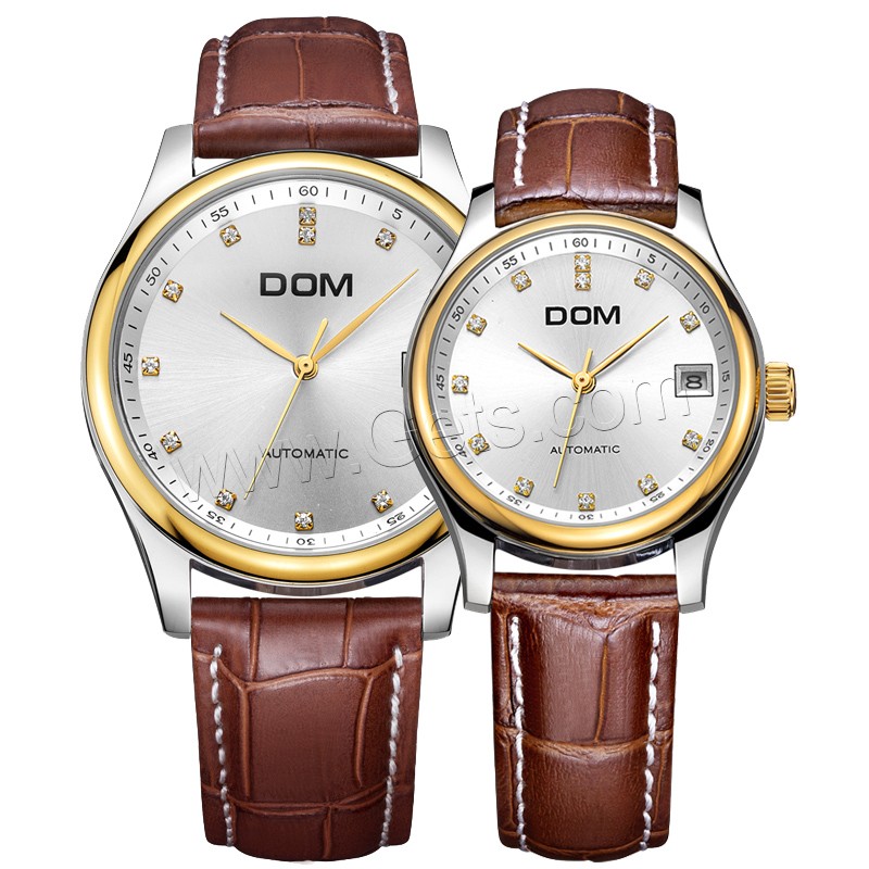 Colección de relojes DOM®, Cuero, con Vidrio & acero inoxidable, movimiento japonés, chapado, Resistente al agua de la vida & unisexo & ajustable & diverso tamaño para la opción & para la pareja & con diamantes de imitación, más colores para la opción, Vendido por UD