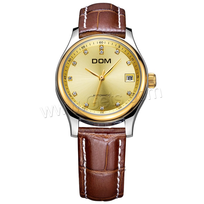 Colección de relojes DOM®, Cuero, con Vidrio & acero inoxidable, movimiento japonés, chapado, Resistente al agua de la vida & unisexo & ajustable & diverso tamaño para la opción & para la pareja & con diamantes de imitación, más colores para la opción, Vendido por UD