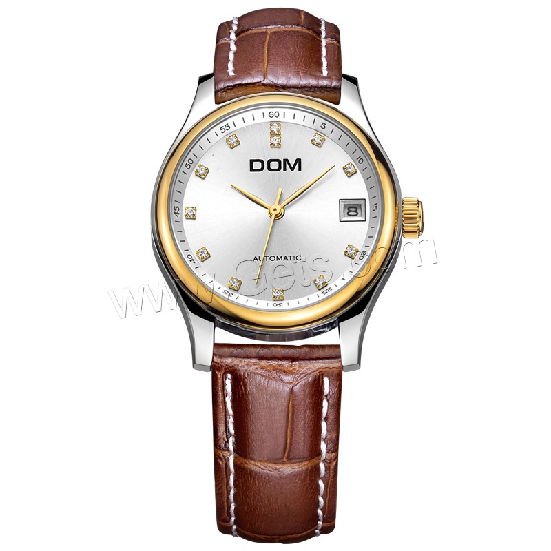 Colección de relojes DOM®, Cuero, con Vidrio & acero inoxidable, movimiento japonés, chapado, Resistente al agua de la vida & unisexo & ajustable & diverso tamaño para la opción & para la pareja & con diamantes de imitación, más colores para la opción, Vendido por UD