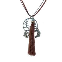 Chaîne en alliage de zinc de fer Collier Pull, avec chaîne de fer & corde en nylon & velours de coton, Plaqué de couleur de bronze antique, bleuissement & chaîne à billes & pour femme, sans plomb et cadmium, 75cm Environ 29.5 pouce, Vendu par brin