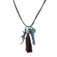 Chaîne en alliage de zinc de fer Collier Pull, avec chaîne de fer & corde en nylon & velours de coton, Plaqué de couleur de bronze antique, bleuissement & chaîne à billes & pour femme, sans plomb et cadmium, 75cm Environ 29.5 pouce, Vendu par brin