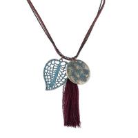 Chaîne en alliage de zinc de fer Collier Pull, avec chaîne de fer & corde en nylon & velours de coton, Plaqué de couleur de bronze antique, bleuissement & chaîne à billes & pour femme, sans plomb et cadmium, 75cm Environ 29.5 pouce, Vendu par brin