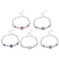 Pulseras de cristal de aleación de zinc, con Cristal, con 1.9lnch extender cadena, Corazón, chapado en color de platina, para mujer & facetas & con diamantes de imitación, más colores para la opción, longitud:aproximado 6.8 Inch, Vendido por Sarta