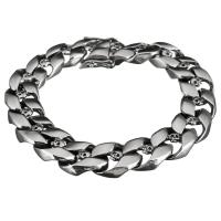 Stainless Steel Bracelet, with skull pattern & curb chain & for man & blacken Approx 9 Inch 