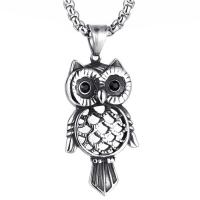 Titanium Steel Sweater Necklace, titanium steel magnetic clasp, Owl, Unisex & with rhinestone & hollow & blacken 3mm Approx 24 Inch 