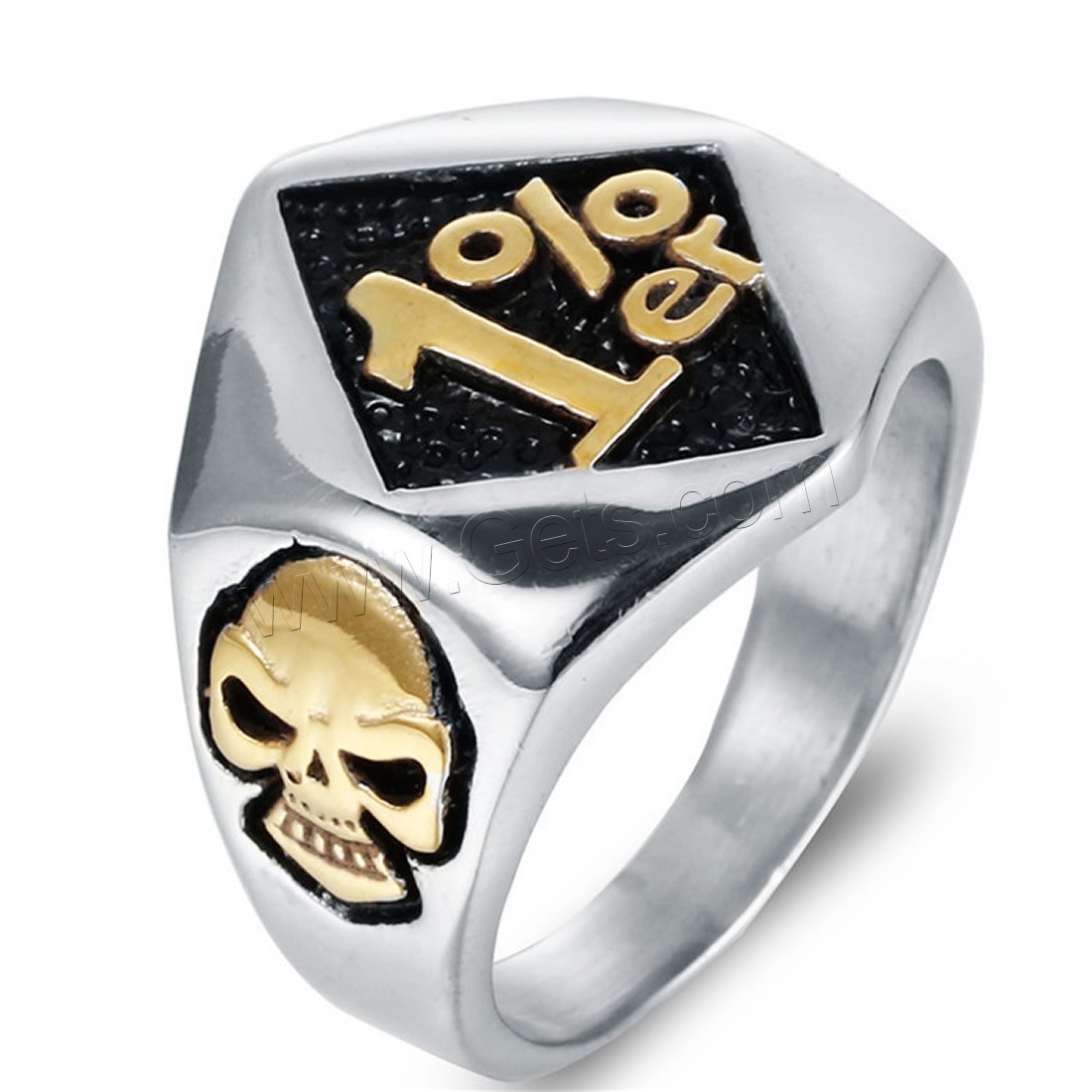 Partículas de acero anillo, acero de titanio cierre magnético, Calavera, chapado, diverso tamaño para la opción & con el patrón de la letra & para hombre & ennegrezca, más colores para la opción, 21mm, Vendido por UD